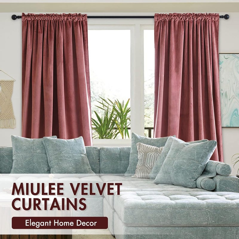 MIULEE Dusty Rose Pink Velvet Curtains Thermal Insulated Blackout Curtain Drapes for Bedroom Living Room Darkening 96 Inches Long Curtains Panels Rod Pocket Set of 2 - Image 5